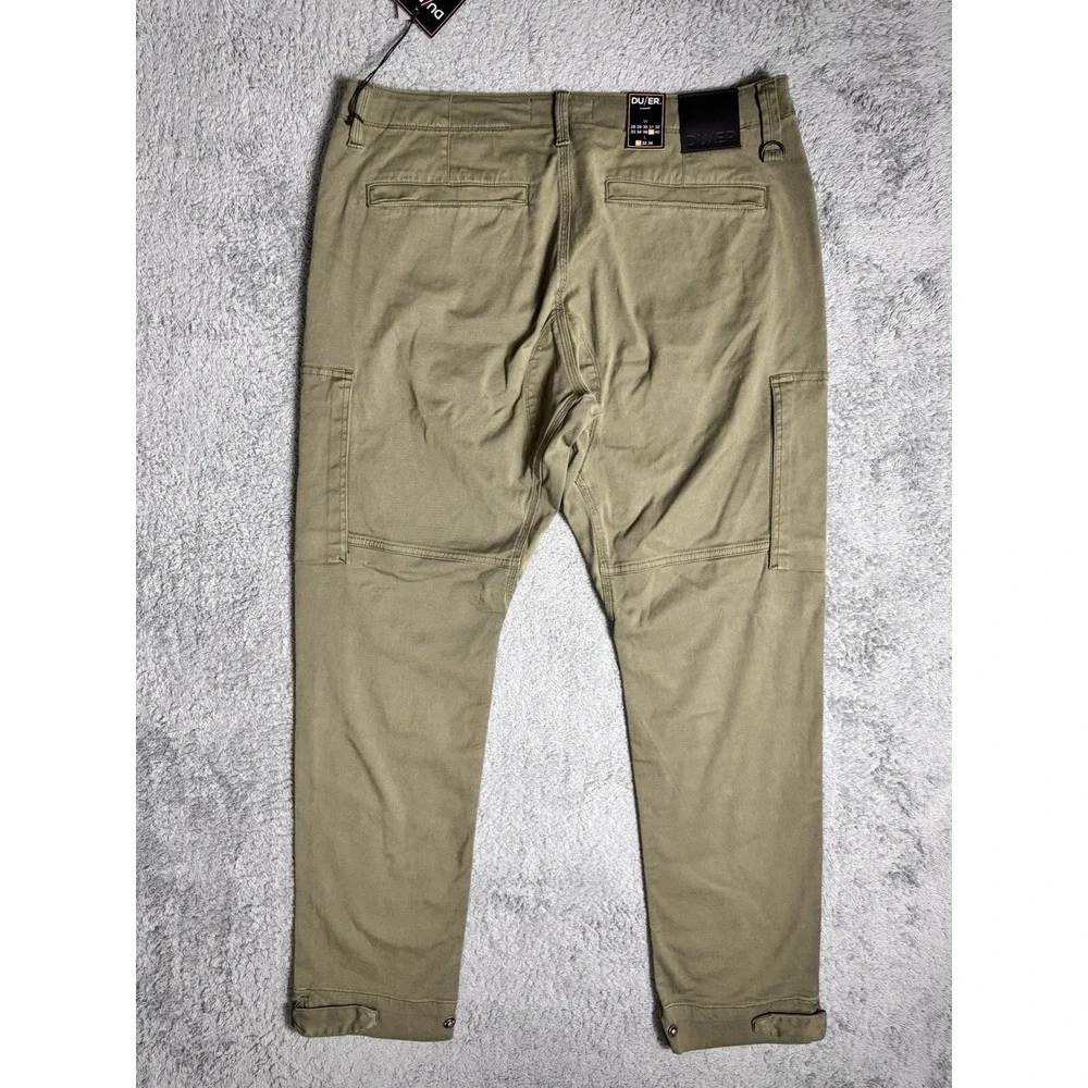 DU/ER Men's 38x30 Live Free Adventure Pants Loden Green Cargo Technical Fabric